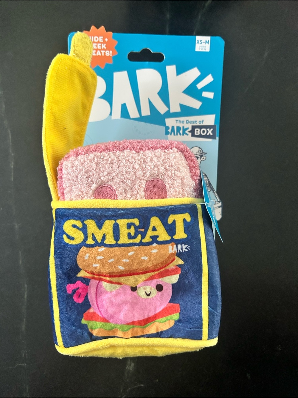 Bark 'Smeat' dog Plush Toy - Pink, Yellow & Blue